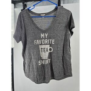 Eyeshadow Womens My Favorite Tea Shirt Graphic V-Neck Tee Charcoal Gray M NEW